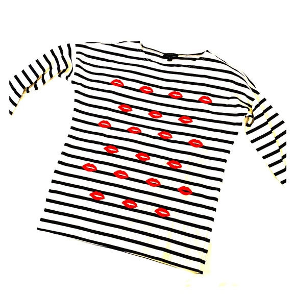 J. Crew Tops - J. Crew Lips Embroidered B&W Striped Top J. Crew Tops - J. Crew Lips Embroidered B&W Striped Top